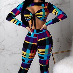 Multicolor Twilled Satin Two Piece Pants Set